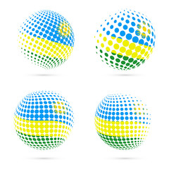 Rwanda halftone flag set patriotic vector design. 3D halftone sphere in Rwanda national flag colors isolated on white background.