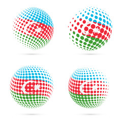 Azerbaijan halftone flag set patriotic vector design. 3D halftone sphere in Azerbaijan national flag colors isolated on white background.