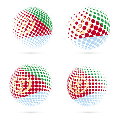 Eritrea halftone flag set patriotic vector design. 3D halftone sphere in Eritrea national flag colors isolated on white background.
