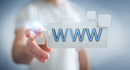 Businessman surfing on internet using tactile web address bar 3D rendering