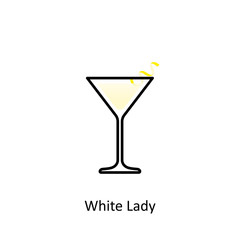 White Lady cocktail icon in flat style