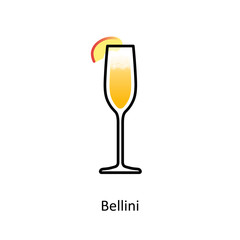 Bellini cocktail icon in flat style