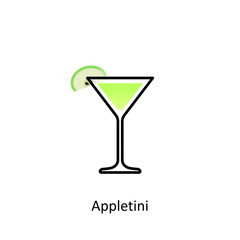 Appletini cocktail icon in flat style