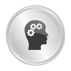 Kopf mit Zahnrädern - Verchromter Button