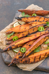 Roasted sweet potatoes on the grill