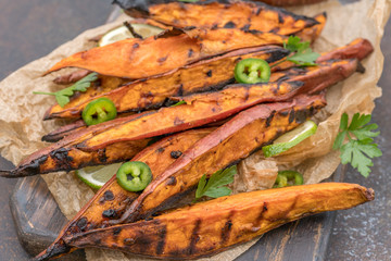 Roasted sweet potatoes on the grill