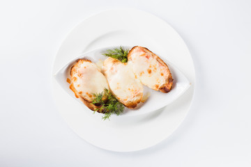 hot sandwich with salmon and mozzarella (close)