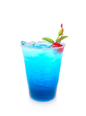Close up blue hawaii Italian soda with cherry