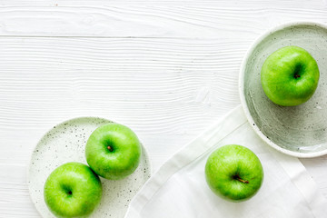 fresh organic green fruits with apples on white background top view mock-up