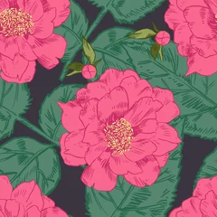 Draagtas Hand-drawing peonies. Vector graphic flowers. Decorative background for cards, invitations. Template greeting card. © akhmett