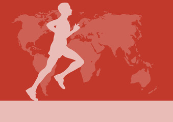 Fototapeta premium runner in the world map, Vector poster background