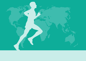 runner in the world map, Vector poster background