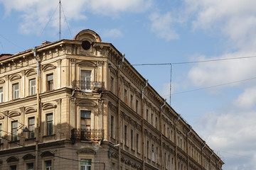 Beautiful old yellow building in St. Petersburg, Russia