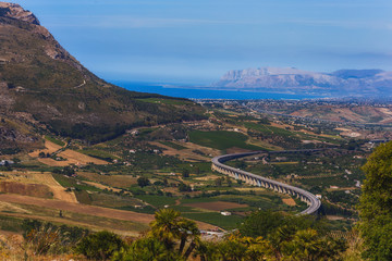 Naklejka premium Historical Landscape of Segesta, famous for the temple and theater