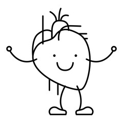 hand drawing contour caricature circulatory system with heart vector illustration