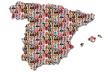 Spanien Karte Menschen Leute Gruppe Integration bunt multikulturell Vielfalt
