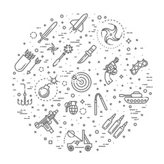Weapons vector icons set, Arms solid symbol