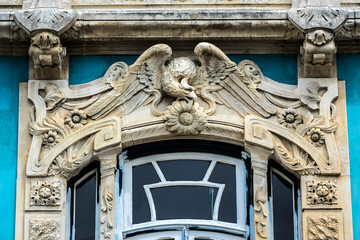 Fragments design ancient beautiful buildings in Art Nouveau style. Aveiro, Beira Litoral, Portugal.