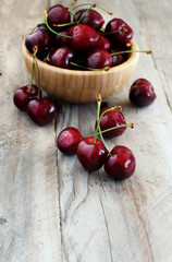 Red cherries in a bowl