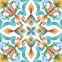 abstract seamless classic pattern, antique mosaic ornament, medieval acanthus background, mosaic...