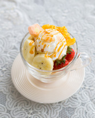 Ice cream fruit in a cup