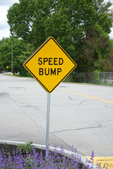 speed bump sign at the side of street