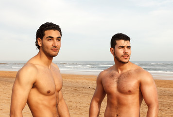 Two handsome shirtless men