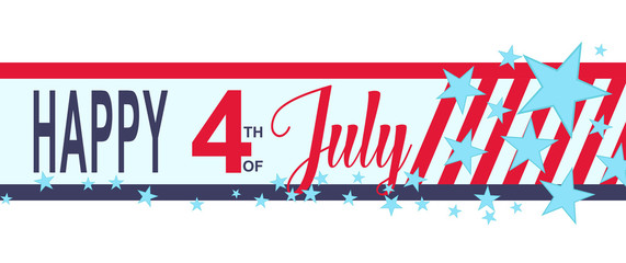 Vector Happy 4h of July banner with stars and stripes. USA Independence Day decoration.