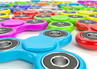 Set of colorful fidget spinners with different colors Very popular toy for distress relief. 3d...