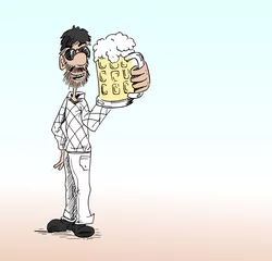 Fotobehang Man in net vest drinkt een grote pul bier © emieldelange