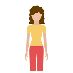 Fototapeta premium colorful silhouette faceless front view woman with pants and curly hair vector illustration