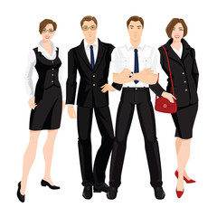 Vector illustration of business people isolated on white.  Business man in formal black suit. 