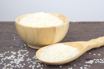 japan rice in bowl on wooden table
