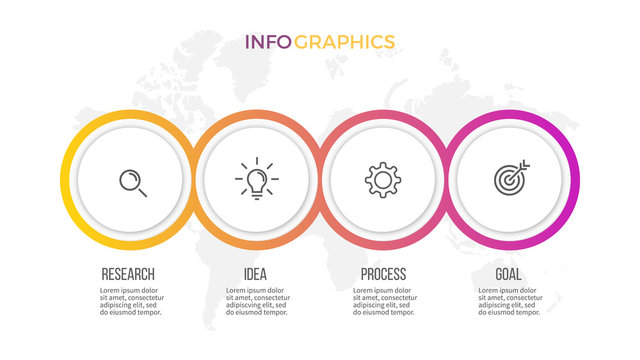 Business infographics. Presentation with 4 options, circles. Vector template.