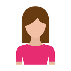 colorful silhouette faceless half body woman with straight medium hairstyle vector illustration