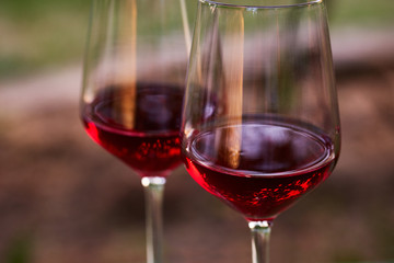 Close up of two glasses of red wine