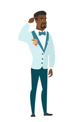 Angry man gesturing with his finger against temple