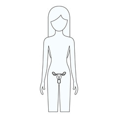 sketch silhouette of female person with reproductive system human body vector illustration