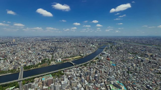 空中散歩 タイムラプス 都会 エアリアル 雲 影