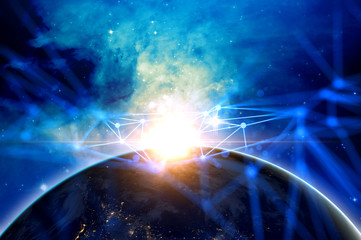 Obraz na płótnie Canvas glow network globe on space Element of ths image furnished by NASA