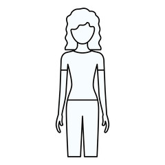 sketch silhouette of faceless front view woman with pants and curly hair vector illustration