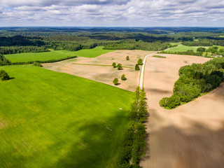 Fototapeta na wymiar drone image. aerial view of rural area with fields