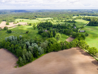 drone image. aerial view of rural area with fields
