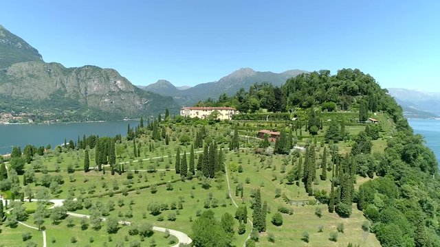 Aerial 4K - Bellagio - Pescallo - Lago di Como (IT) - Parco e Villa Serbelloni 