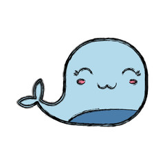 kawaii whale animal icon over white background vector illustration