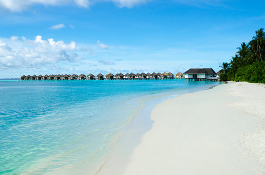 The beautiful sea-bungalows on the atoll of Maldives island