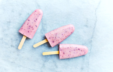 Blueberry-Yogurt Ice Popsicle on a stone background (home made)