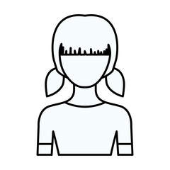 sketch silhouette of faceless half body girl with pigtails hairstyle vector illustration