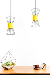 Hot drink cup with plant on desk