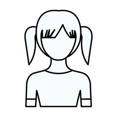 sketch silhouette of faceless half body girl with pair pigtails hairstyle vector illustration